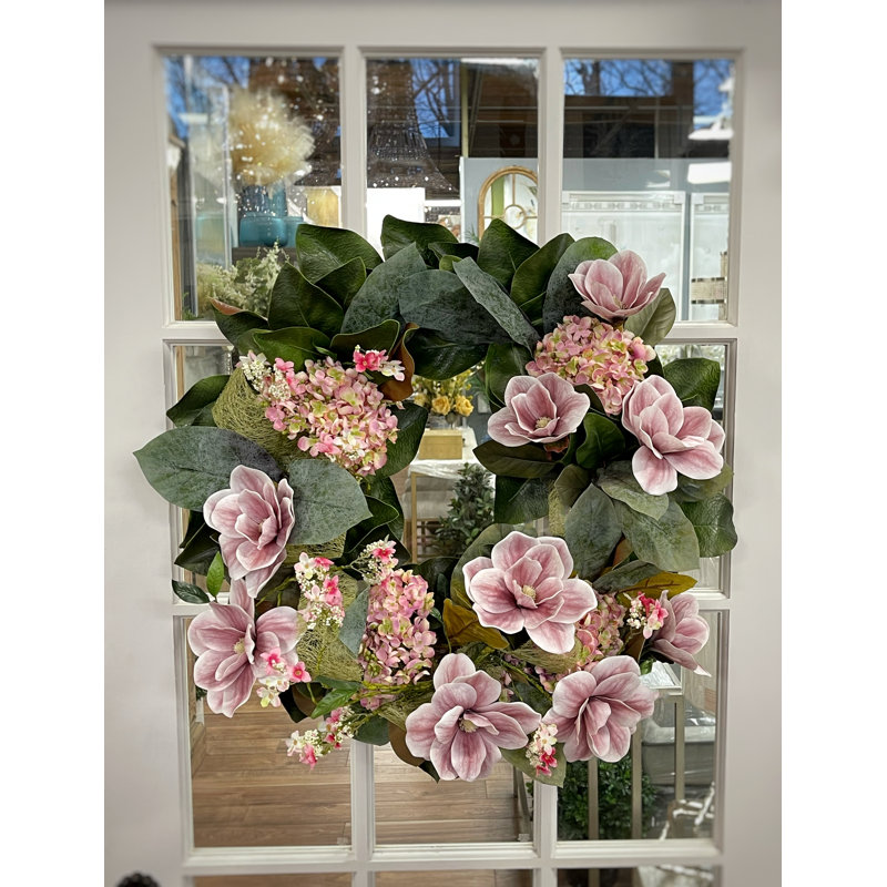 Couronne de magnolia 26 po avec hortensia
