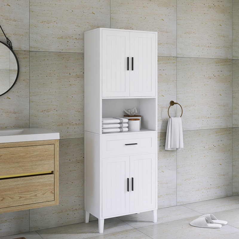 71" Tall Bathroom Freestanding Cabinet With Adjustable Shelves, Black