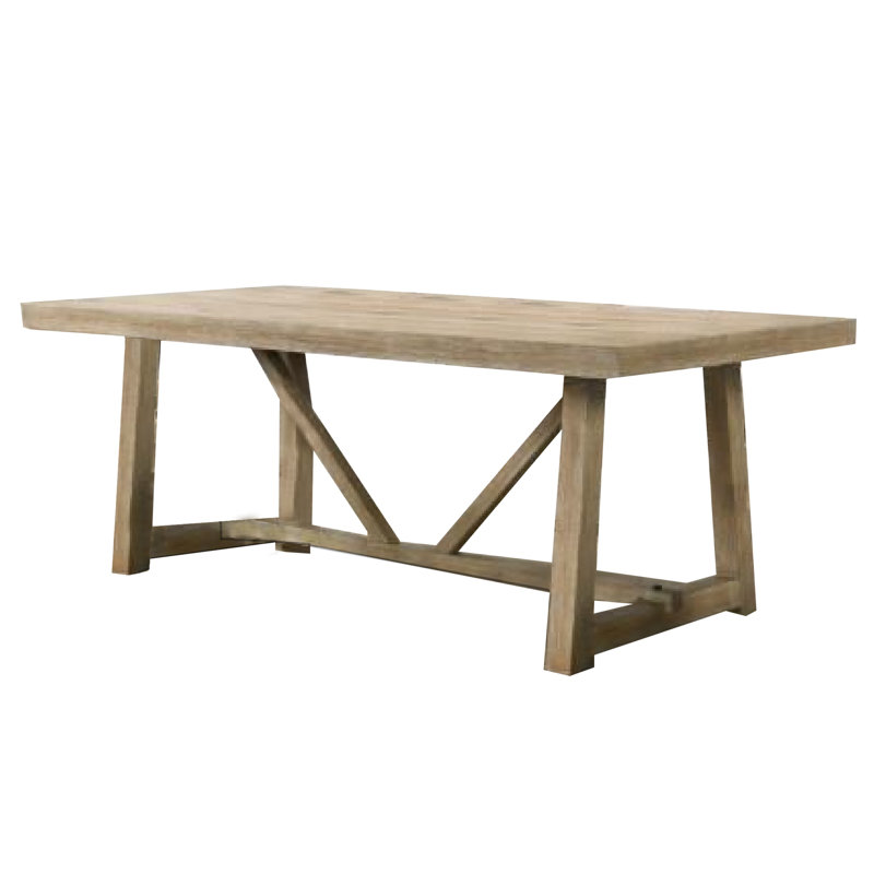 Gexy Dining Table, 84 Inch, Brown Oak Veneer, Trestle Angled Base