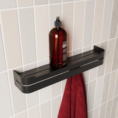 Modern Wall Mounted Coat Rack with Hidden Hooks and Shelf – Black design in a minimalist style from Spain., 20 x 4 Inches