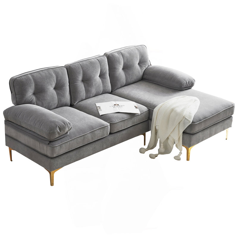 Reubyn 2 - Piece Upholstered Sectional, Light Gray Velvet