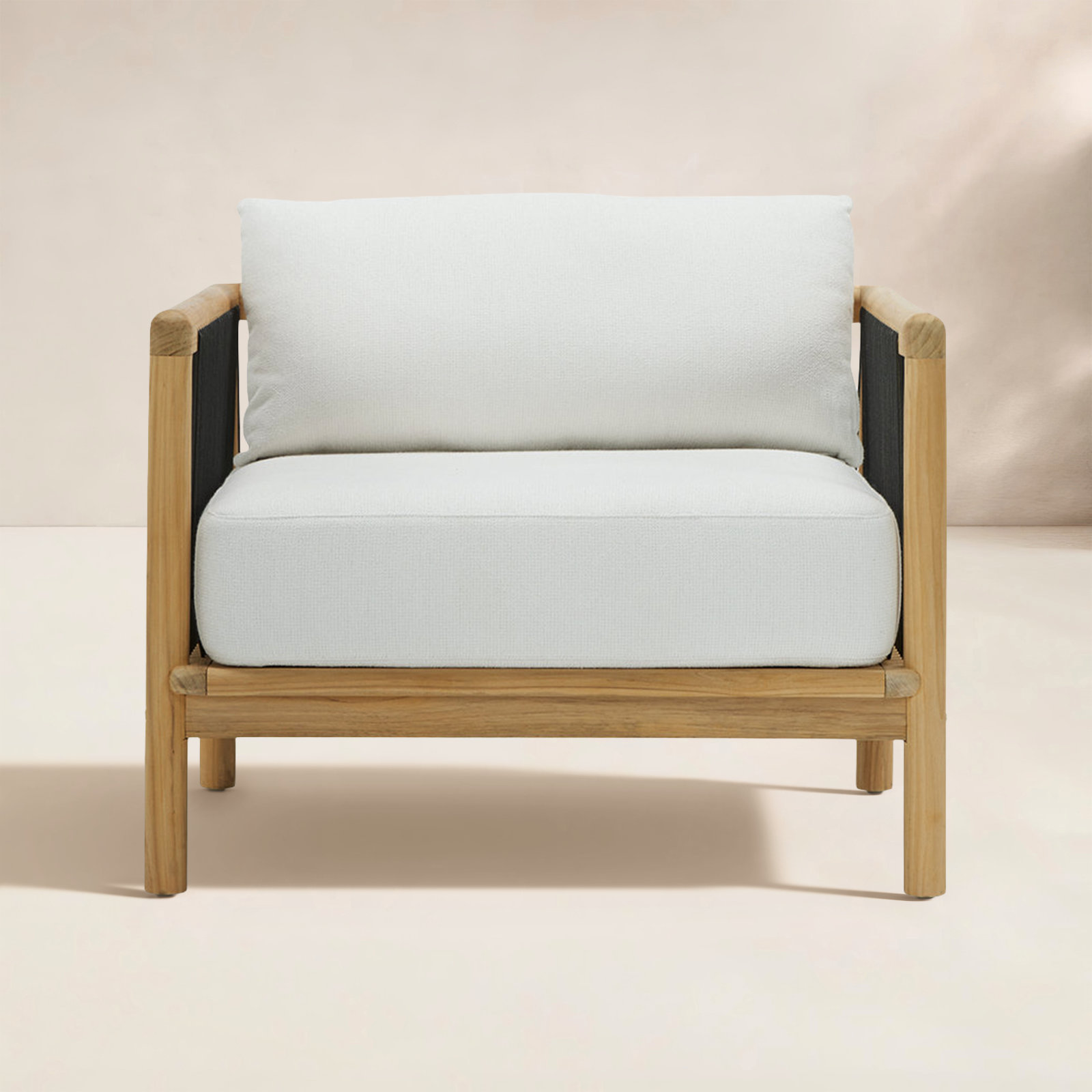 Reel Collection Teak Outdoor Lounge Chair , Sunbrella® Cushions Included, Sunbrella Nurture White