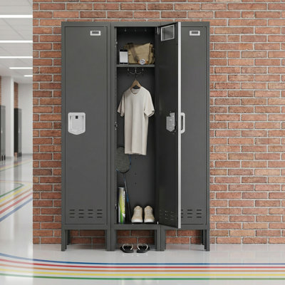 Single Door Storage Locker with Mirror & Hooks - Secure Steel Cabinet for Office, School, Gym & Home