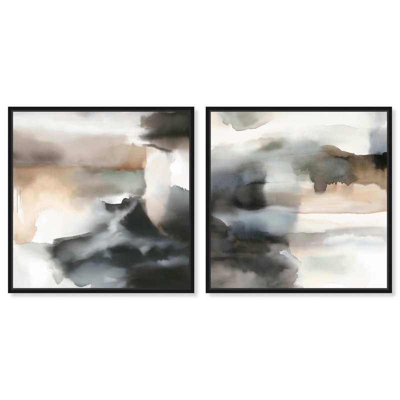 Tonal Set Canvas Set of 2 Earth Tone Art by , Black Floater Framed, 12" H x 12" W