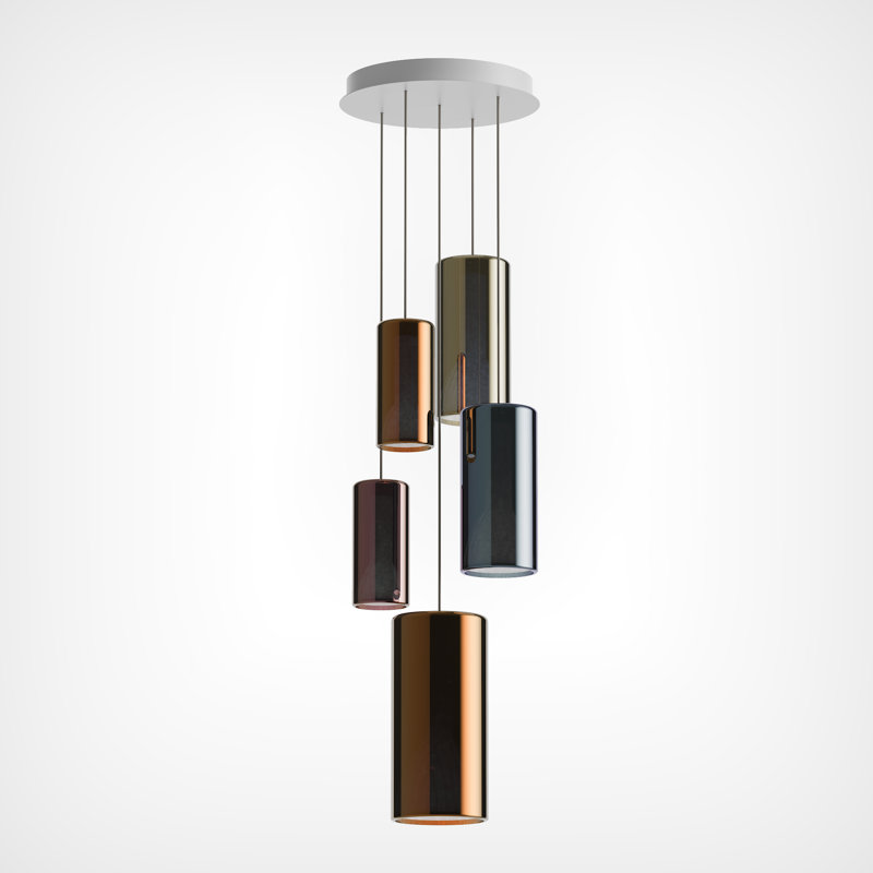 Lit Round Chandelier Pendants, Mixed Color, 5 Lights