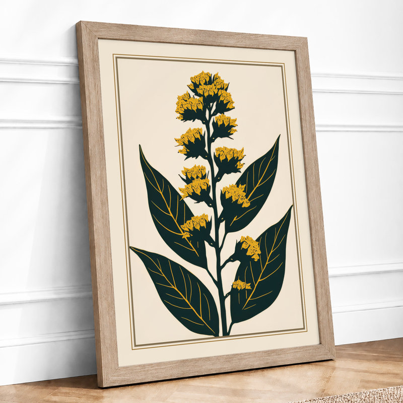 Yellow Flowering Plant Botanical - Framed Print, Oak, A3 - 42.0 x 29.7 cm