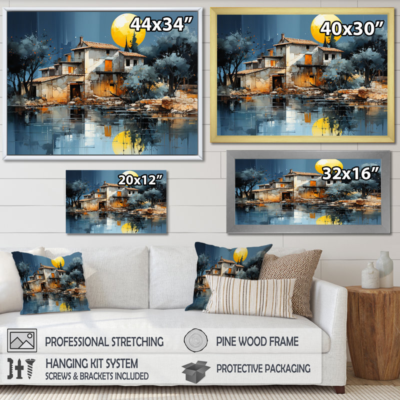 L'usine silencieuse la nuit, Cadre doré simple, H 12 po x l 20 po x P 1 po