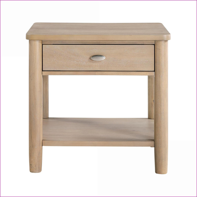 Table basse classique classique en métal brossé avec tiroir et amp; Tablette, placage d'acacia pour le salon