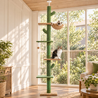Ellamaria 95.2-108" Cat Tree Floor to Ceiling with platform, adjustable height, toy ball, anti-tip design for cats up to 10 lbs.