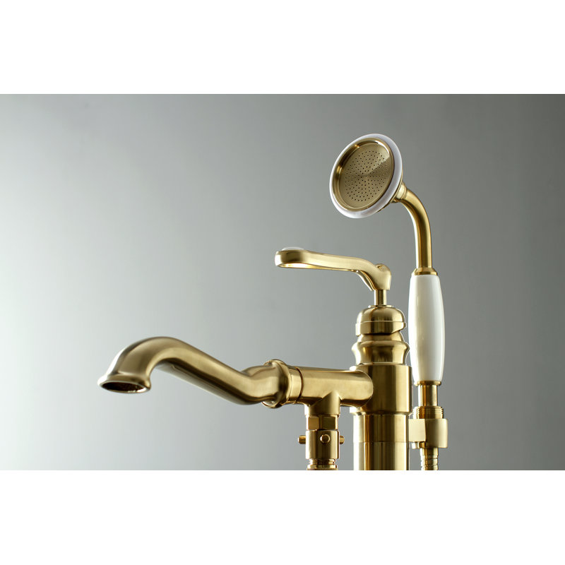Kingston Brass Royale Single-Handle 1-Hole Freestanding Tub Faucet with Hand Shower, Satin Brass