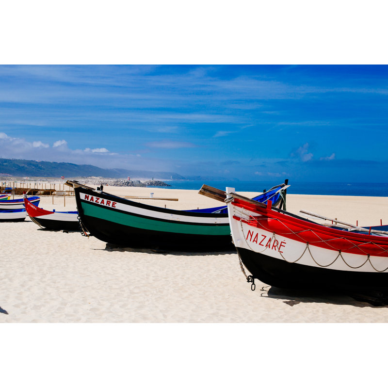 Fishing boats of NazarÃ© 1 Piece Wrapped Canvas Wall Art, 30cm H x 46cm W