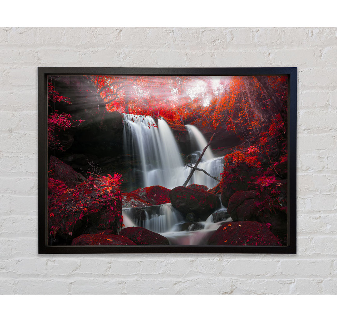 Red Forest Waterfall Delight - Einzelner Bilderrahmen Kunstdrucke auf Leinwand