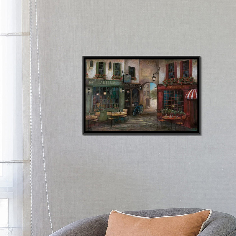 «Courtyard Ambiance», reproduction d'art sur toile, H 18 po x l 26 po x p 1,5 po, Toile avec cadre noir, Blanc