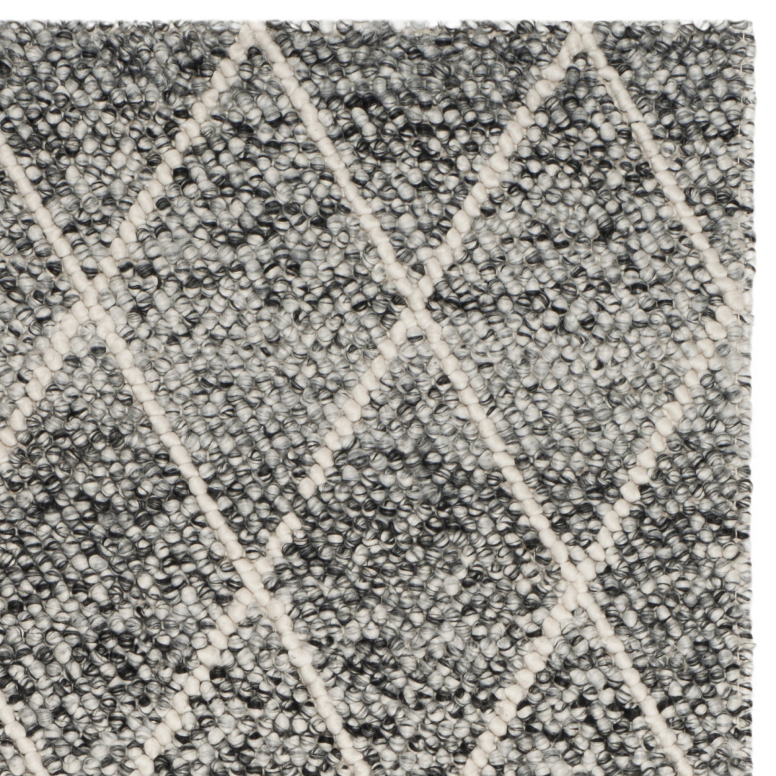 Russo Hand Woven Wool/Cotton Geometric Rug in Ivory/Black, Rectangle 5' x 8'