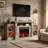 70" Farmhouse TV Stand With Electric Fireplace for Tvs up to 70 inch ,Entertainment Center With Electric Fireplace,  Gray-1414459837