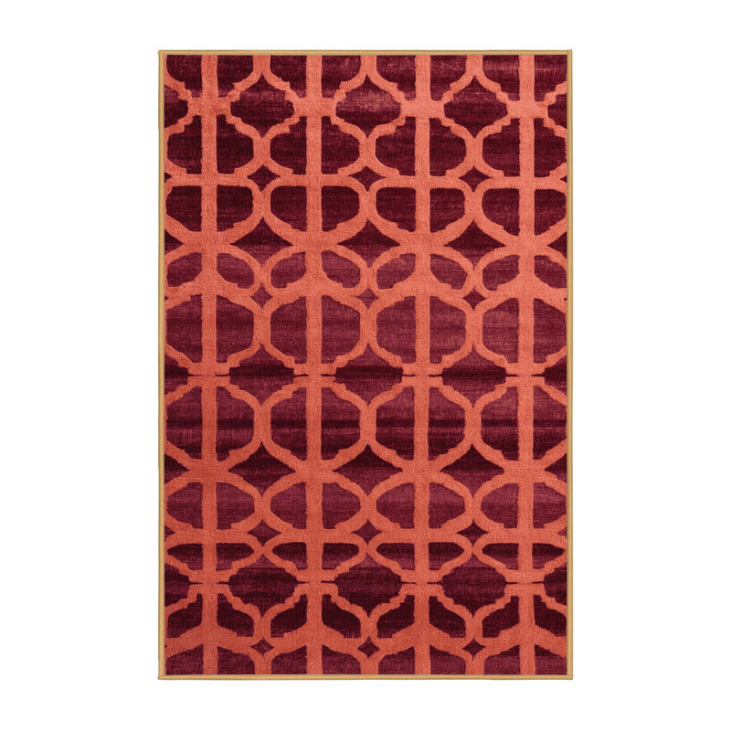 Machine Washable Trellis Pink Area Rug