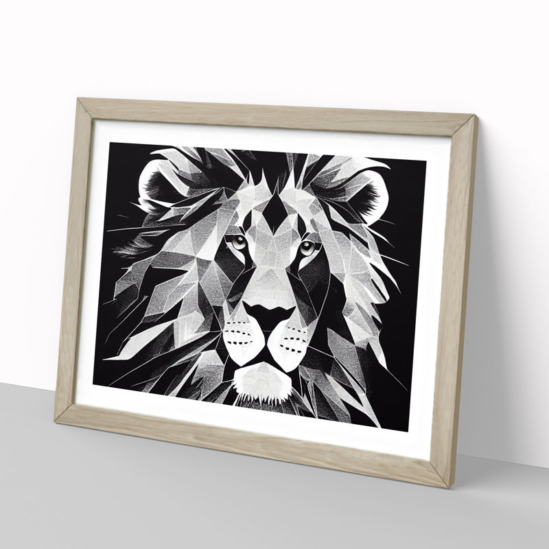 Picturesque Lion - Single Picture Frame Print, 46cm H x 64cm W x 2cm D, Oak Framed