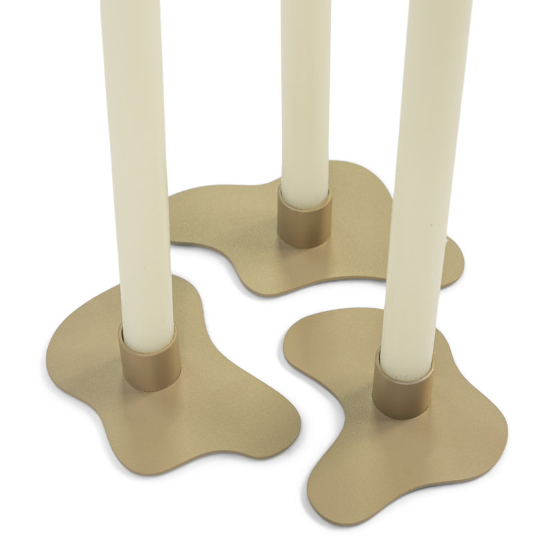 Melt 3 Piece 2.8Cm Metal Tabletop Candlestick Set, Beige/Gold