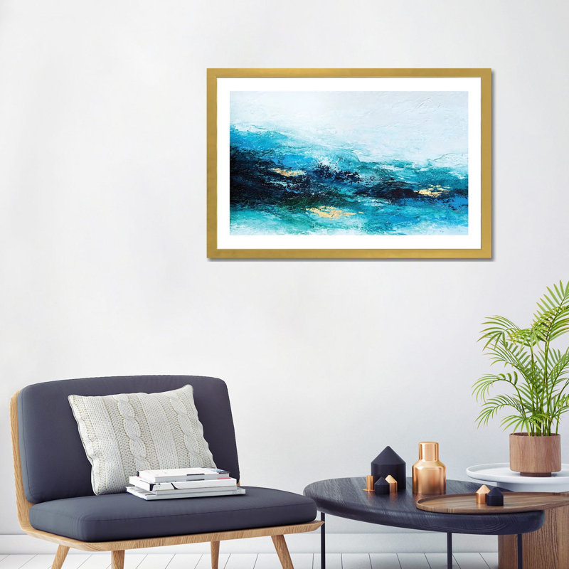 «Flourish Wave» par Spell rebond Fine Art - impression d'art graphique, 24" H x 32" W x1" D, Blanc, Gold Paper