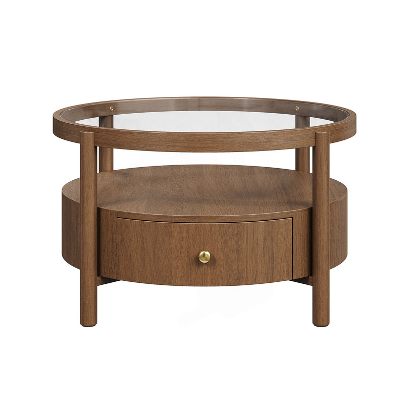 Table basse Mid-Century moderne avec tiroir de rangement et plateau en verre