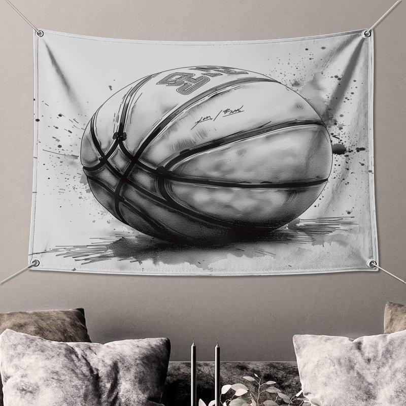 Tapisserie murale basketball - décoration murale sport, H 51 po x l 60 po avec 4 œillets