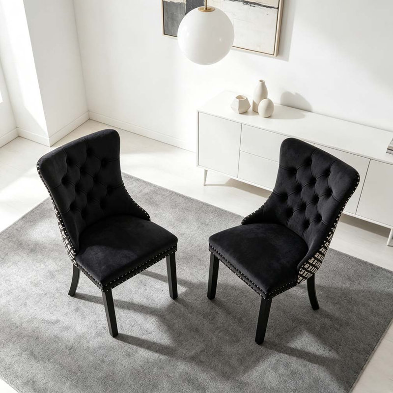 Chaises de salle à manger en velours classique, Noir