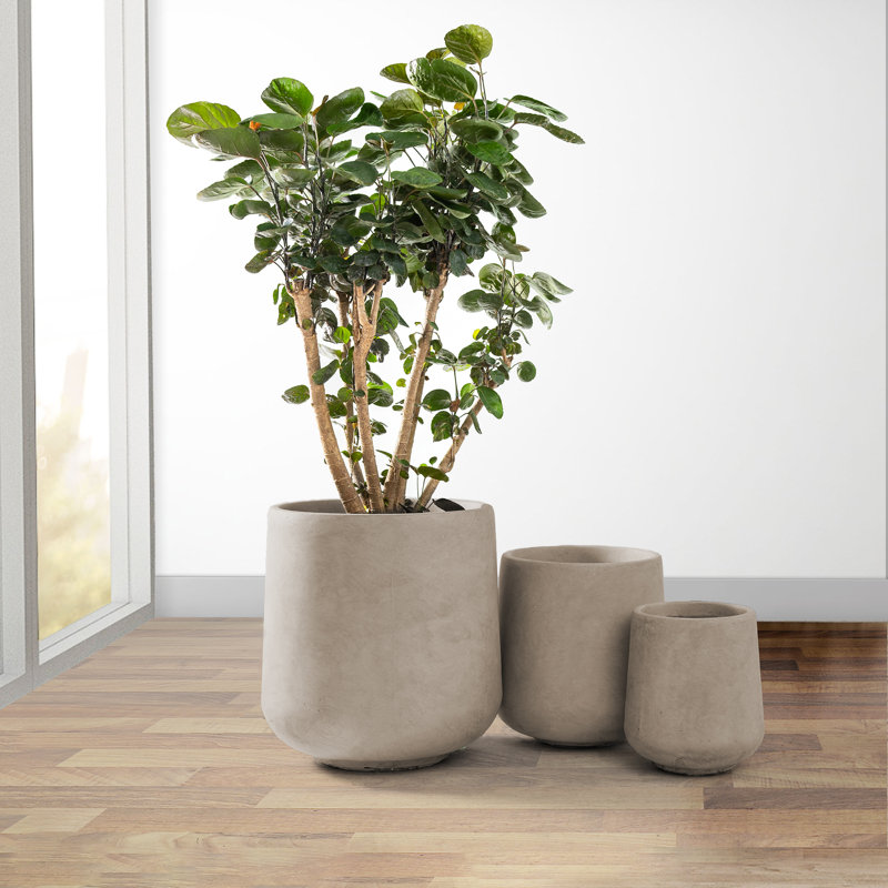  17.3in, 13.4in and 10.6inH Round Weathered Concrete Planters (Set of 3), Outdoor Indoor Large Planter Pots Containers with Drainage Holes for Patio, Balcony, Backyard, Living Room