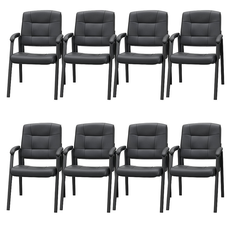Stackable Faux Leather Reception Chair, Office Guest Chairs for Lobby, Waiting Room Chair (Set of 8) - Black , Black