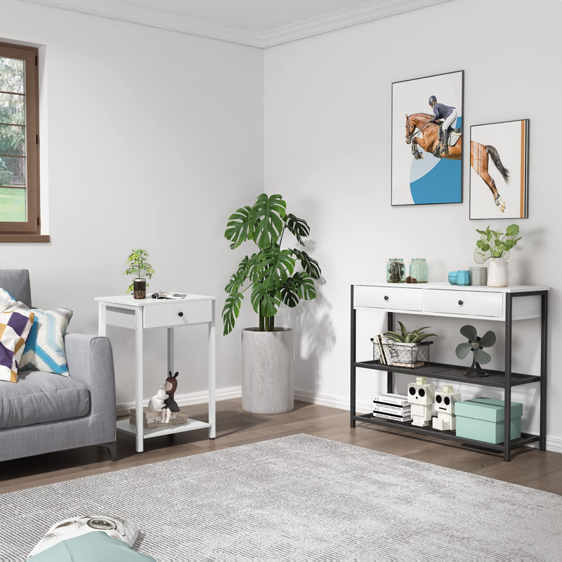 Table de bout avec rangement Jonnathan, Blanc cassé, Blanc cassé