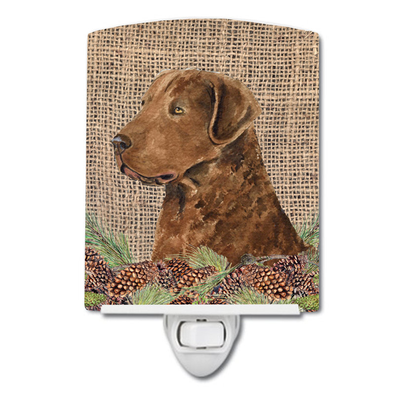 Affenpinscher on simili en toile jute avec des lumières de nuit en céramique de pin, Maltais beige