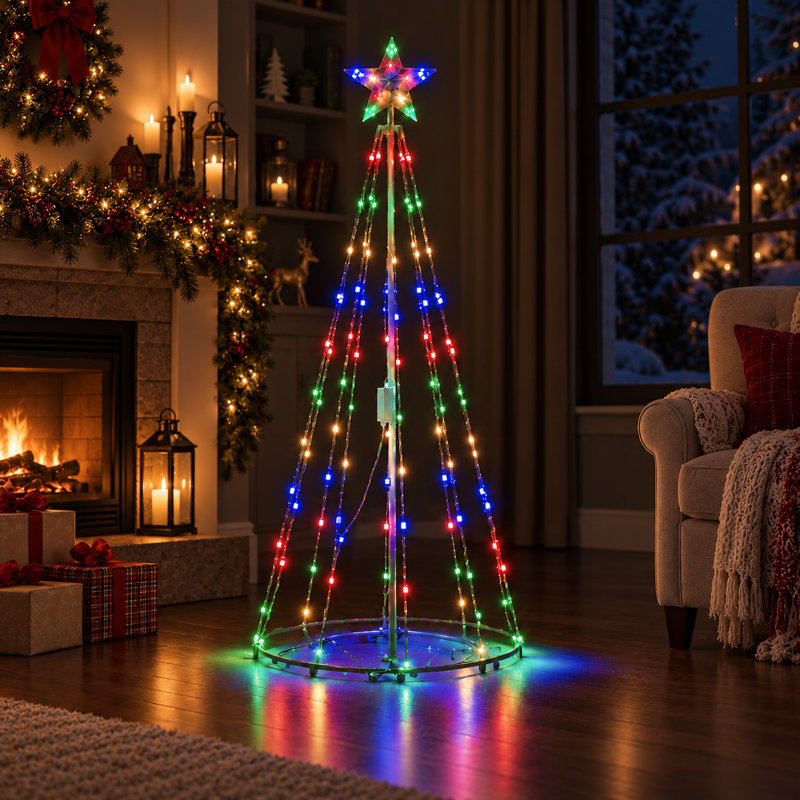 Lighted Christmas Tree Lawn Display, 86" H x 28" W x 28" D