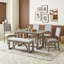 Ensemble de table de salle à manger 6 pièces pour 6 personnes avec table à tréteaux, 4 chaises rembourrées et banc pour la cuisine-13302807