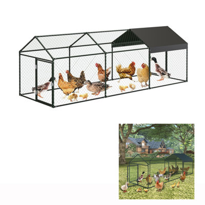 Grand poulailler en métal, poulailler 120 po x 40 po x 40 po avec couvercle (noir)
