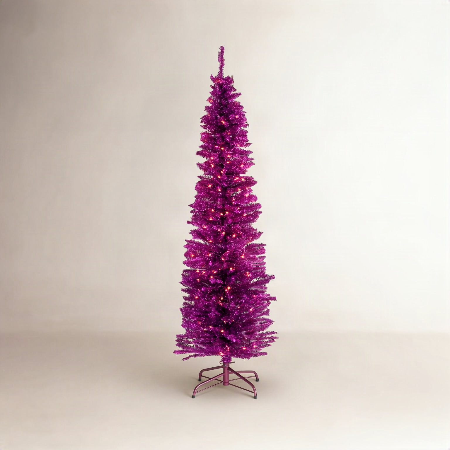 Flocked Pre-Lit Pink Pine Christmas Tree, 6'