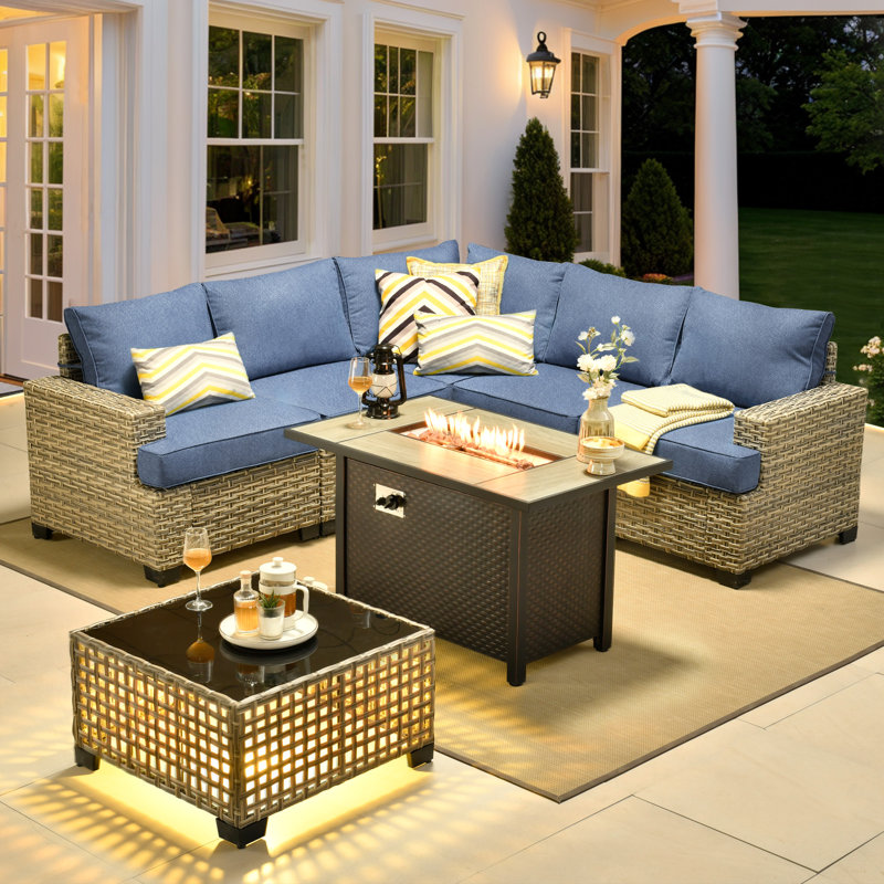 Outdoor Sofa 7-piece Set With Stove, Blue