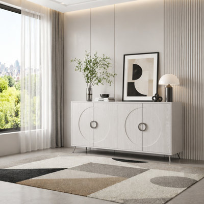 Modern 4-Door Sideboard Buffet Cabinet, Lacquered Wood Storage Cabinet with Adjustable Shelves, Metal Legs & Handles for Dining Room, Living Room & Entryway