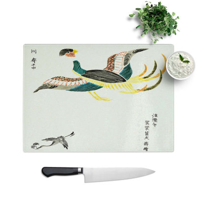 Tempered Glass Crane Birds in Flight Chopping Board