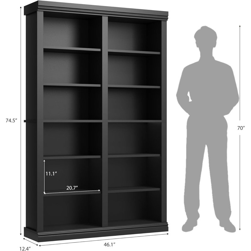 74.5" Tall Bookshelf with Double Storage, Extra Large Bookshelf, 6-Tier Double Wide Bookshelves w/ 12 Cubbies, Black