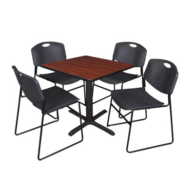 Neyland Cain Square X-Base Breakroom Table & 4 Zeng Stack Chairs