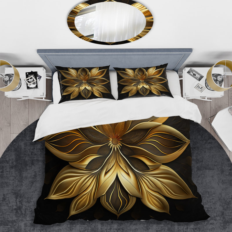 Glamourous Lily On Black I - Floral Lily Duvet Cover Set, Twin Duvet Cover + 1 Standard Sham