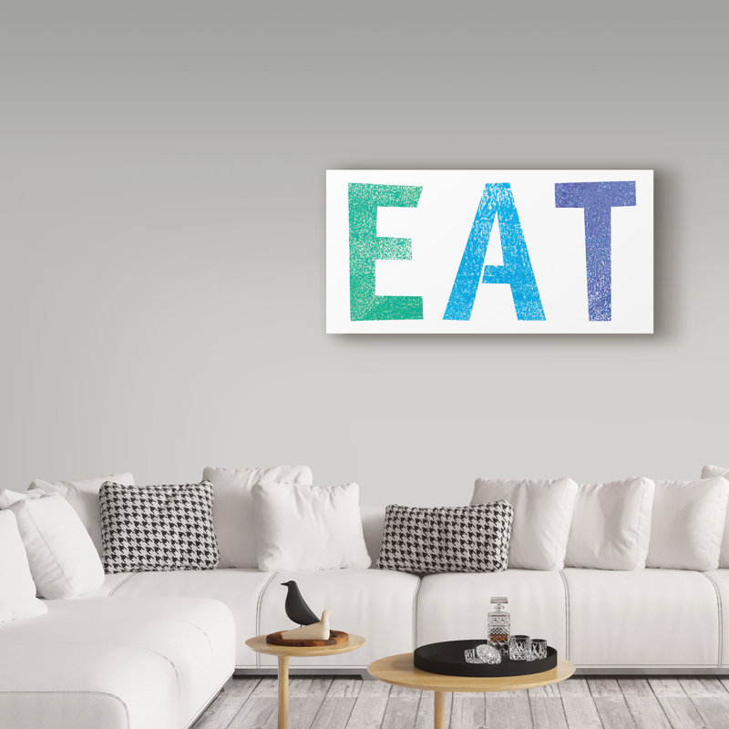 « manger letters », art textuel sur toile tendue, H 16 po x l 32 po x P 2 po