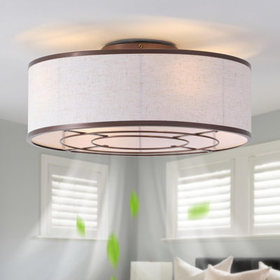 Ventilateurs de plafond de 20 po avec lumières, ventilateur encastré Boho avec lumière et télécommande, tissu cylindrique à 6 vitesses pour chambre à coucher, chambre de bébé, salon