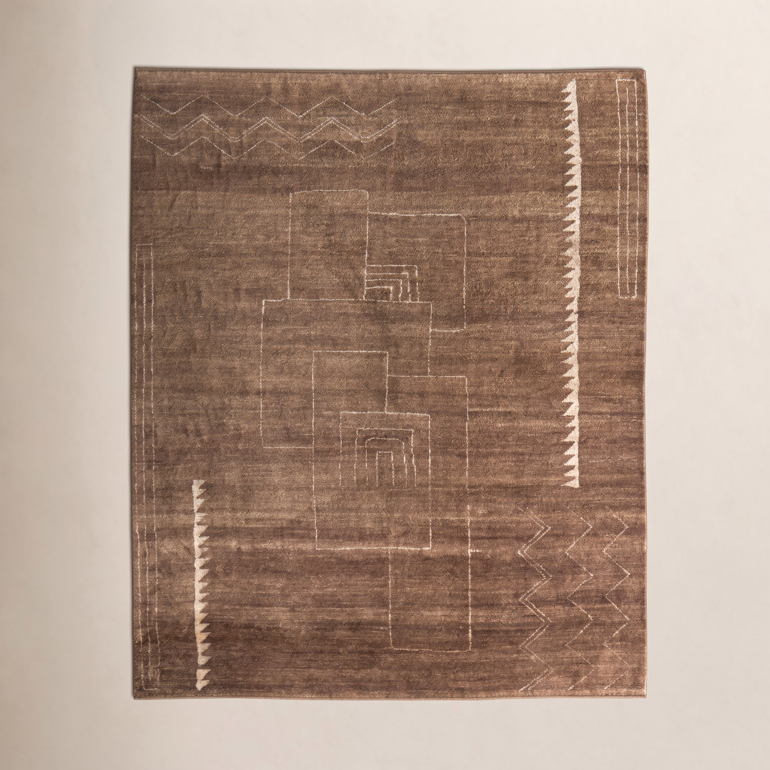 Monaco Brown Hand-Knotted Abstract Rug, Rectangle 9'6" x 13'6"