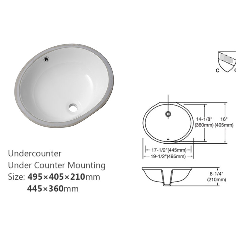 Lavabo ovale en céramique avec trop-plein 19 po x 16 po x 8 po - Blanc, encastré, teinté, moderne pour salle de bain encastré 19 po x 16 po, ovale, teinté, luminaire contemporain