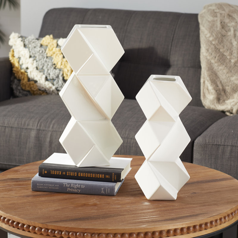 Cosmoliving By Cosmopolitan Blue Ceramic Contemporary Vase, 16 X 7 X 4, White