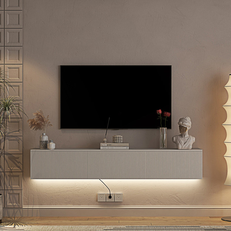 Meuble télé flottant fixé au mur avec 16 DEL de couleur, meuble télé moderne de 69 po, meuble télé flottant pour téléviseur 55 60 65 po,