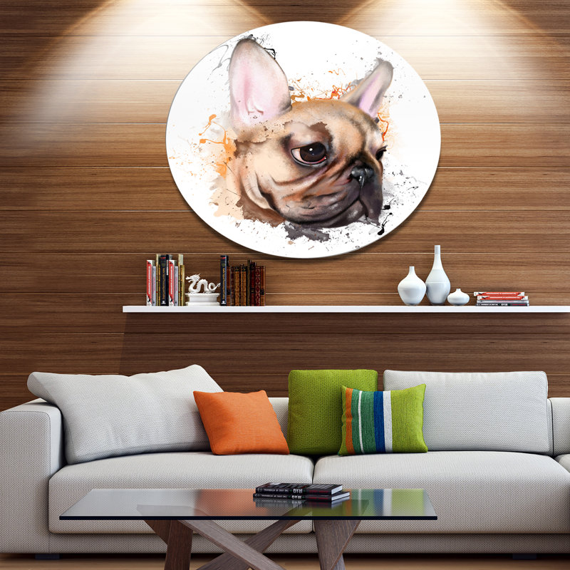 «Brown Watercolor French Bulldog», reproduction d'impression sur métal, H 23 po x l 23 po