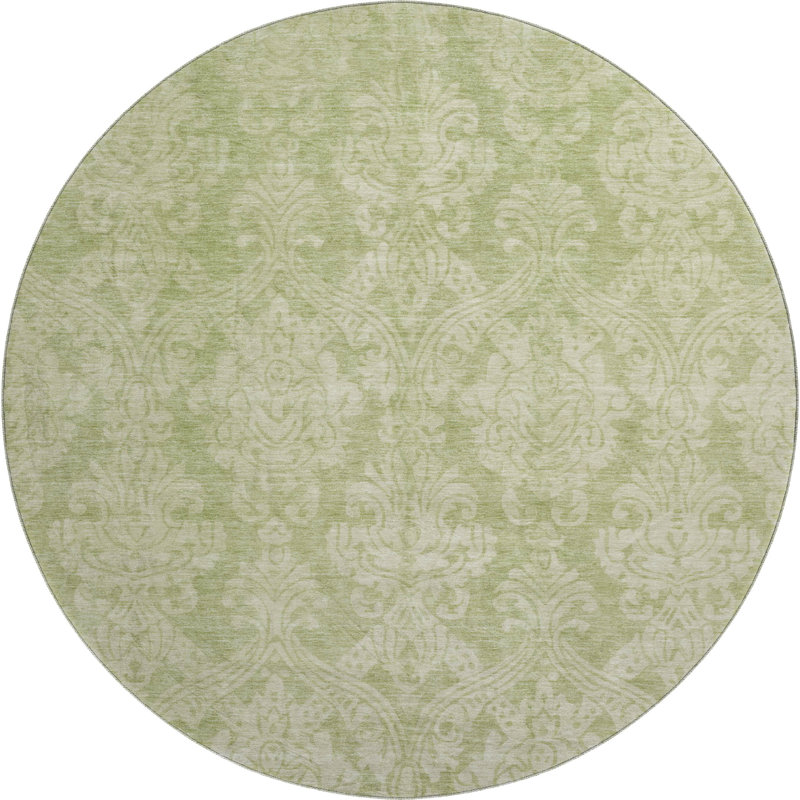 Premium Machine Washable Honig AMF1659 Damask Rug, Round 8'