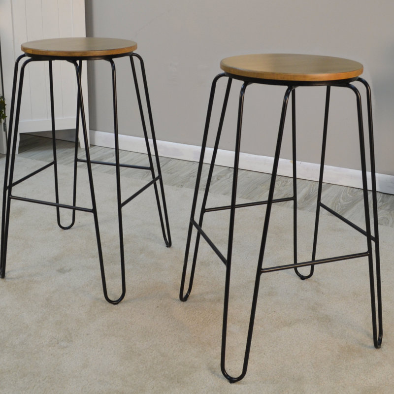 Counter Stool with Metal Frame, Maple, Bar Stool (29" Seat Height), Black