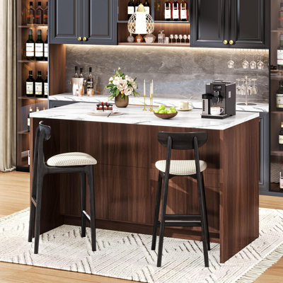 Îlot de cuisine de 47,2 po en faux marbre avec comptoir et espace de rangement, 3 tiroirs, une armoire à 2 niveaux, une table basse, une table de salle à manger pour 2 à 4 personnes pour la cuisine, la salle à manger et le salon